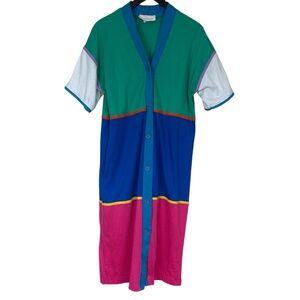 Vintage color block housecoat dress button front made in USA Vandemere